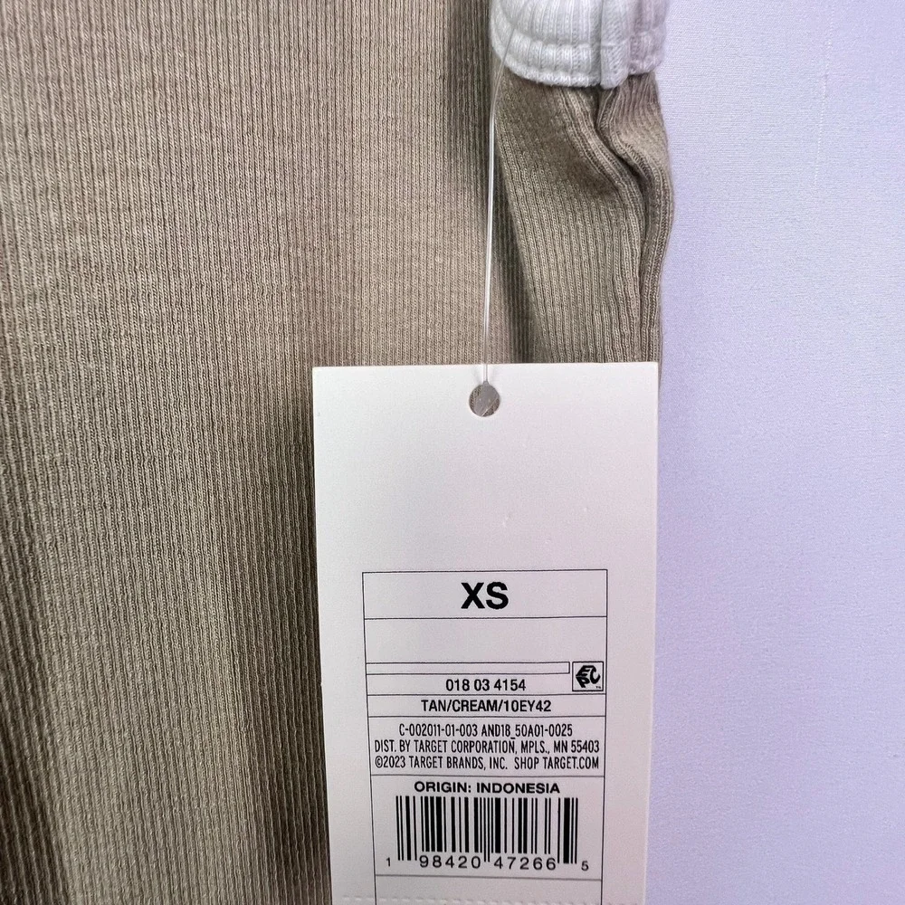 A New Day Womens XS Tan Cream Ribbed Ringer Maxi Dress Sleeveless Scoop Neck NEW